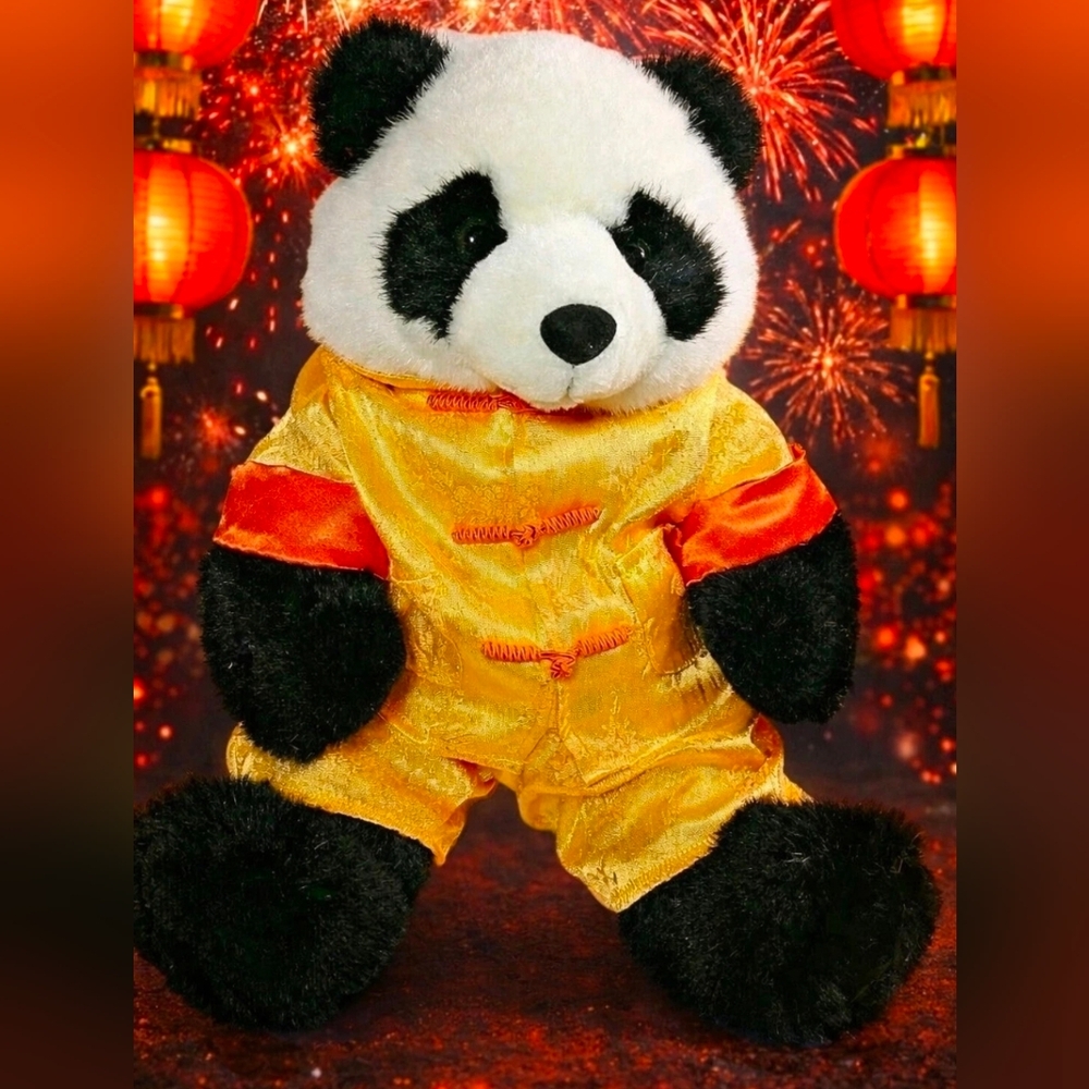Panda BAB Plush, Vintage World Wildlife Fund, Yellow Satin Chinese Outfit 12"